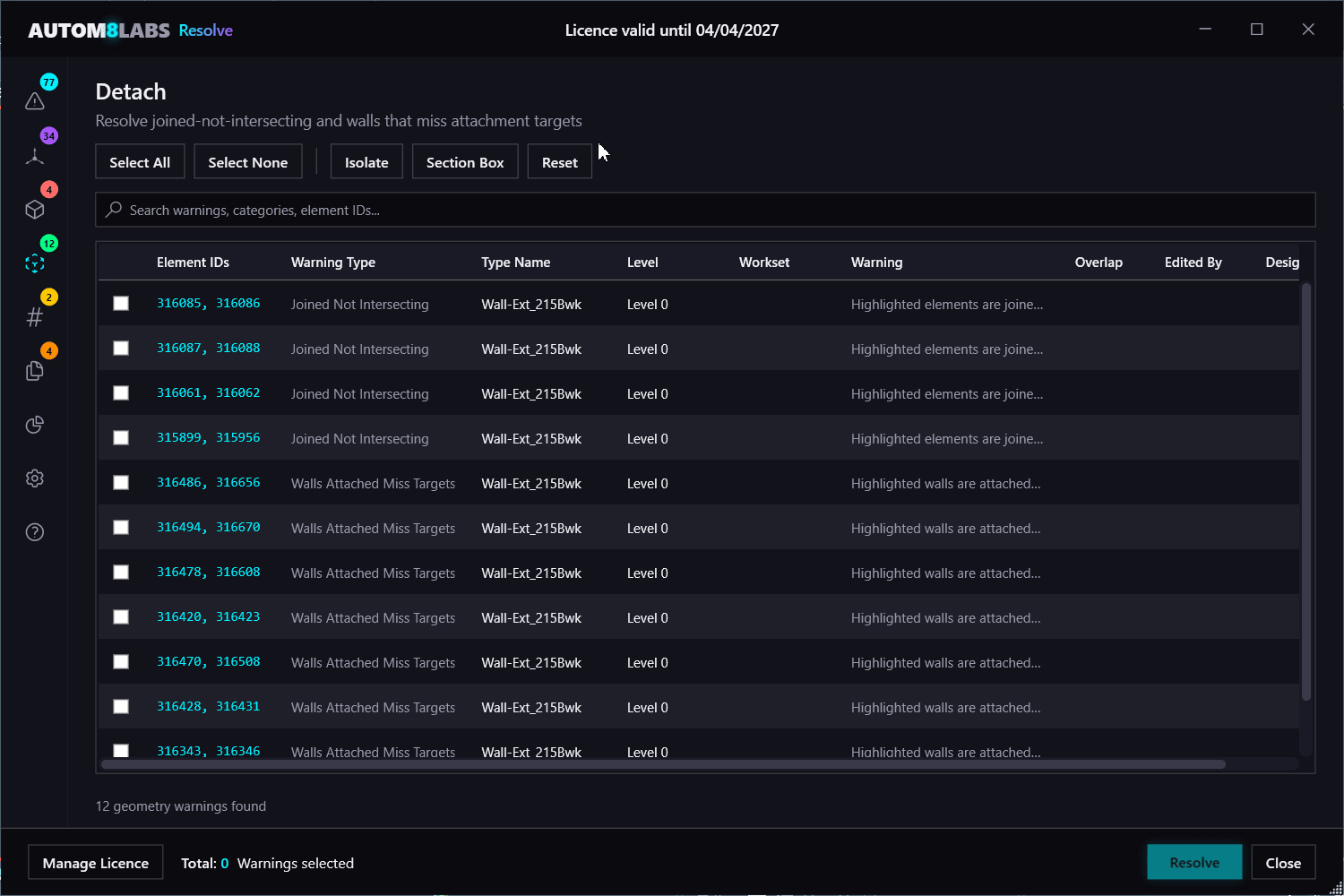 Detach tab resolving joined-but-not-intersecting warnings