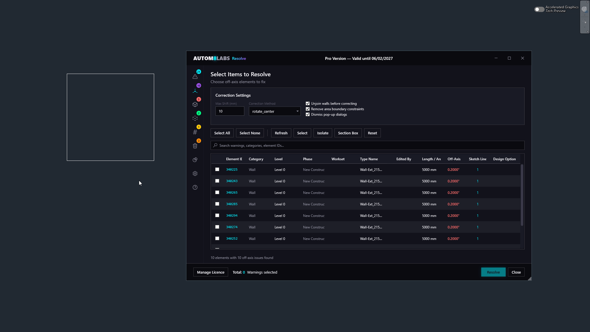 The Resolve main dialog showing the Dashboard tab